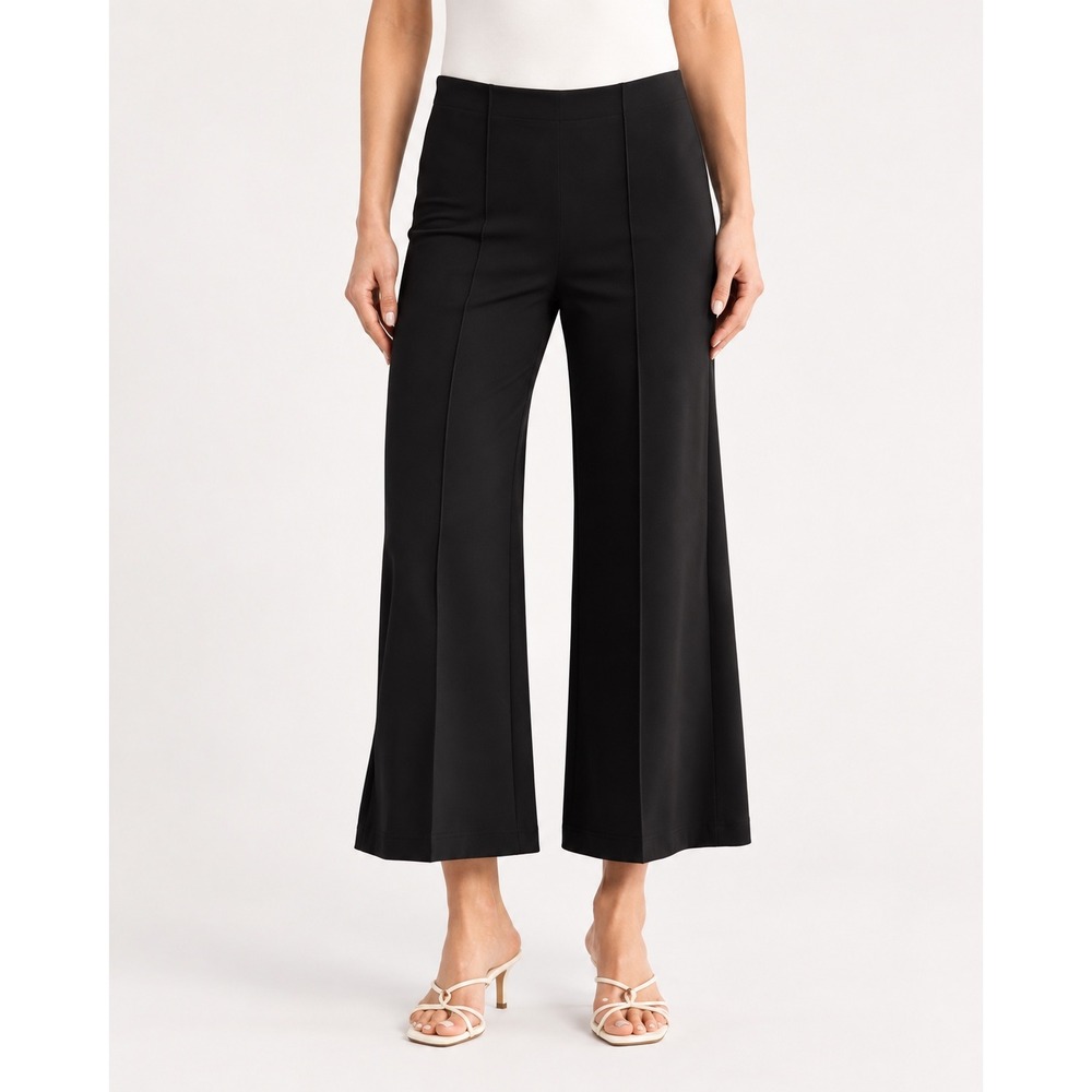 Spanx Wide Leg Crop Pants Women XS Petite Black High Rise Pleated Knit Stretch